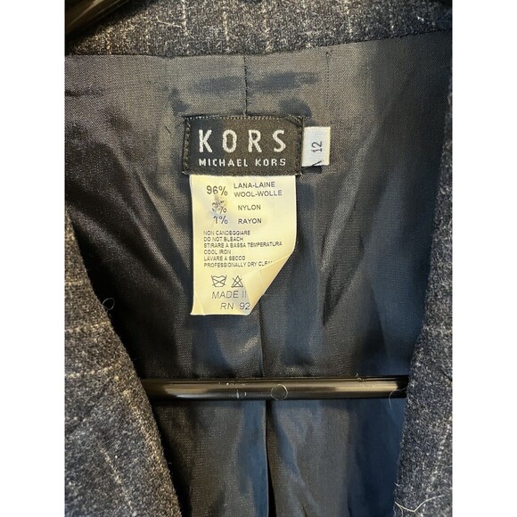Michael Kors Collection Womens Sz 12 Gray Plaid Wool Pinstripe Blazer Jacket - Picture 2 of 7
